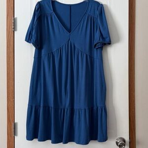 Blue Short Sleeve Tiered Dress